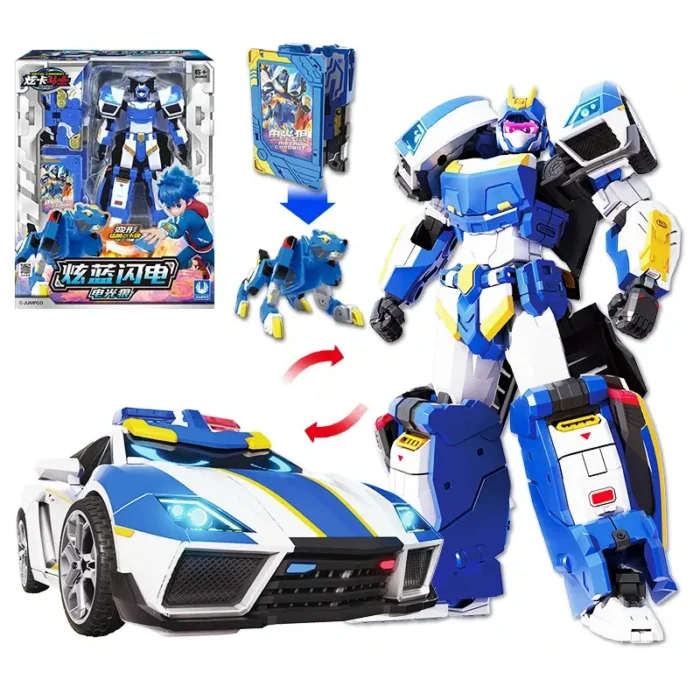 New Metal Cardbot Transforming Car to Robot Action Figures BLUE COP S with Card Transformation Robot Model Toys for Child Gift - Image 5