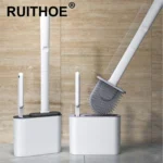 Wall Hanging Toilet Brush with Holder Long Handled Silicone Toilet Brush Soft Bristles WC Cleaning Brush Bathroom Accessories