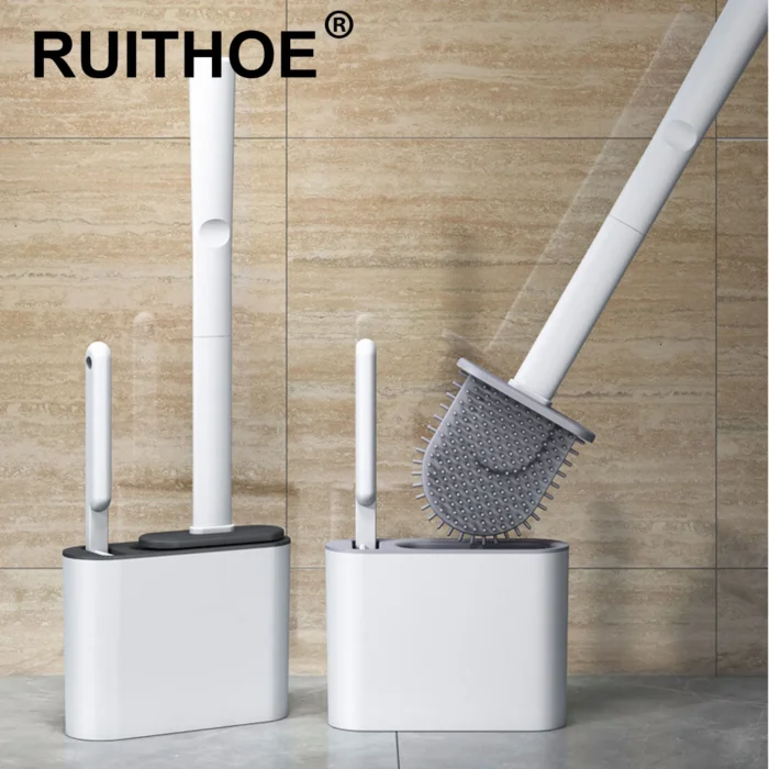 Wall Hanging Toilet Brush with Holder Long Handled Silicone Toilet Brush Soft Bristles WC Cleaning Brush Bathroom Accessories - Image 1