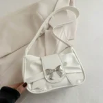 2025Trendy Bow Shoulder Bag Handbag Casual Underarm Bag Daily Commuting Bags PU Leather Lady Banquet Bag Business Women's Bags - Image 3