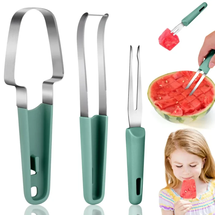 3-in-1 Watermelon Fork Slicer Cutter, 2024 Stainless Steel Fruit Watermelon Cutting Tool Fork Slicer Knife Set for Home Kitchen - Image 1