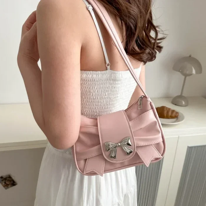 2025Trendy Bow Shoulder Bag Handbag Casual Underarm Bag Daily Commuting Bags PU Leather Lady Banquet Bag Business Women's Bags - Image 4