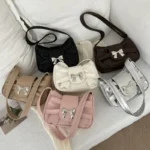 2025Trendy Bow Shoulder Bag Handbag Casual Underarm Bag Daily Commuting Bags PU Leather Lady Banquet Bag Business Women's Bags - Image 2