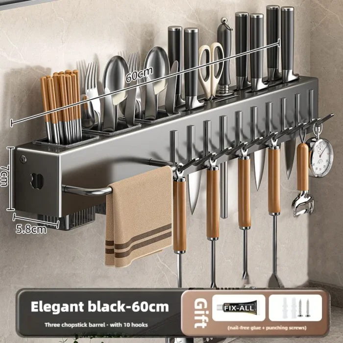 Wall Mounted Kitchen Knife Pot Cover Storage Rack Metal Kitchen Shelf Skeletonized Drainage Easy To Clean Chopstick Organizer - Image 1