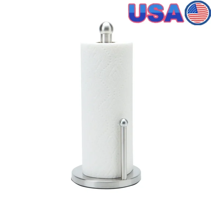 Stainless Steel Paper Towel Holder Set with Heavy Base Easy Assembly Elegant Design Kitchen Storage Solution - Image 1