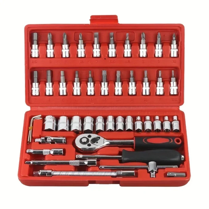 46pcs Car Repair Tool Kit Ratchet Torque Wrench Spanner Screwdriver Socket Set Combo Tools Kit Bicycle Auto Repairing Tool Mech - Image 1